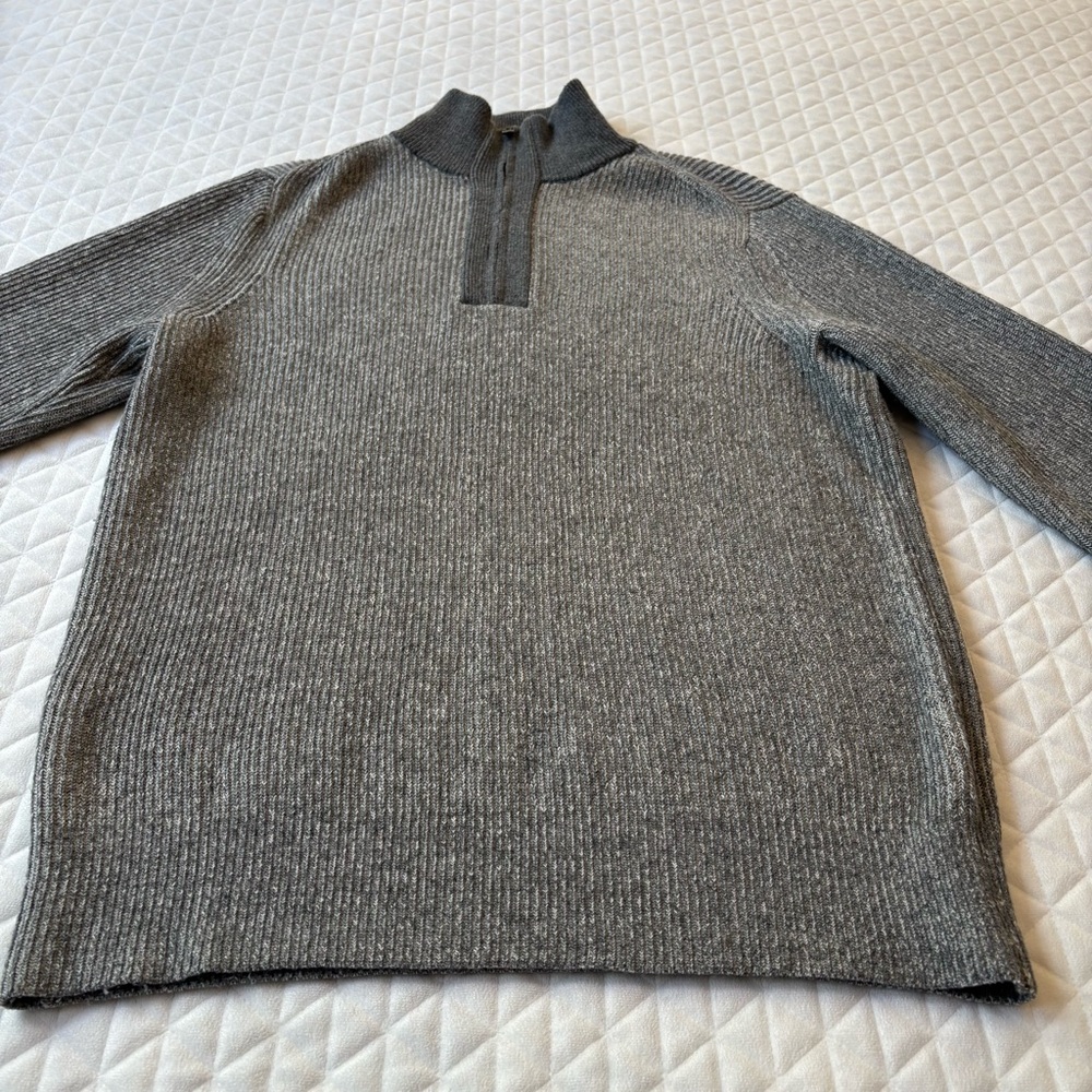 Banana Republic Italian Yarn Merino Wool Gray 1/4 Zip Men’s Sweatersize L Cozy - Picture 5 of 15